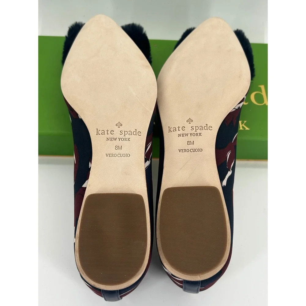 Kate Spade Elen Flats Size 8 Navy‎ Multi Fox Print Pom Pom New In Box